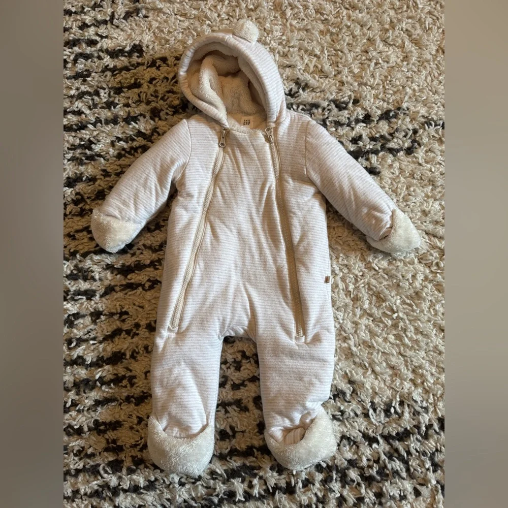 Baby Gap Cozy Cream Hooded Baby One Piece